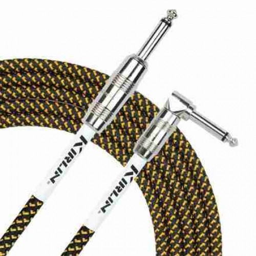 Kirlin 10ft Angled Guitar cable Fabric Yellow/Black